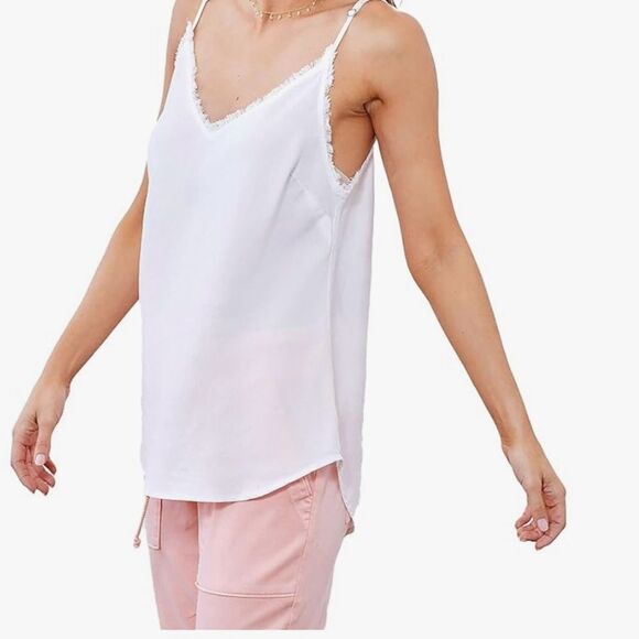 Bella Dahl White V-Neck Frayed Tencel Cami - Picture 2 of 9